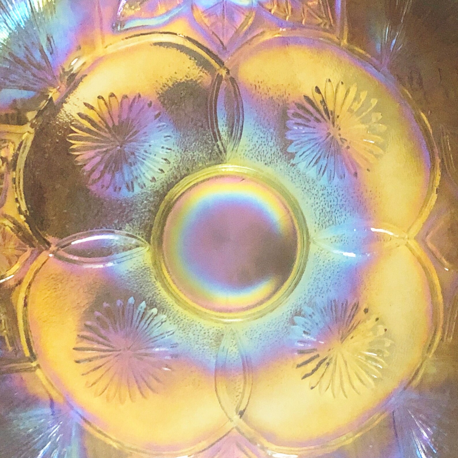 14 Carnival Glass Serving Tray Floral Design Iridescent Etsy