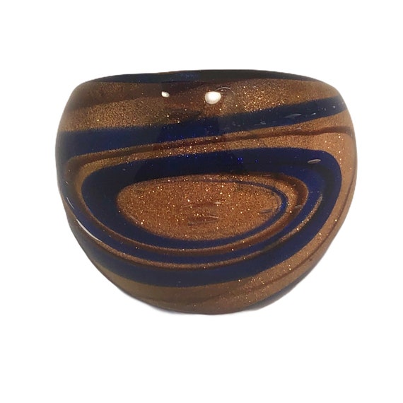 Royal Blue & Copper Swirl Glass Cocktail Ring Cel… - image 6