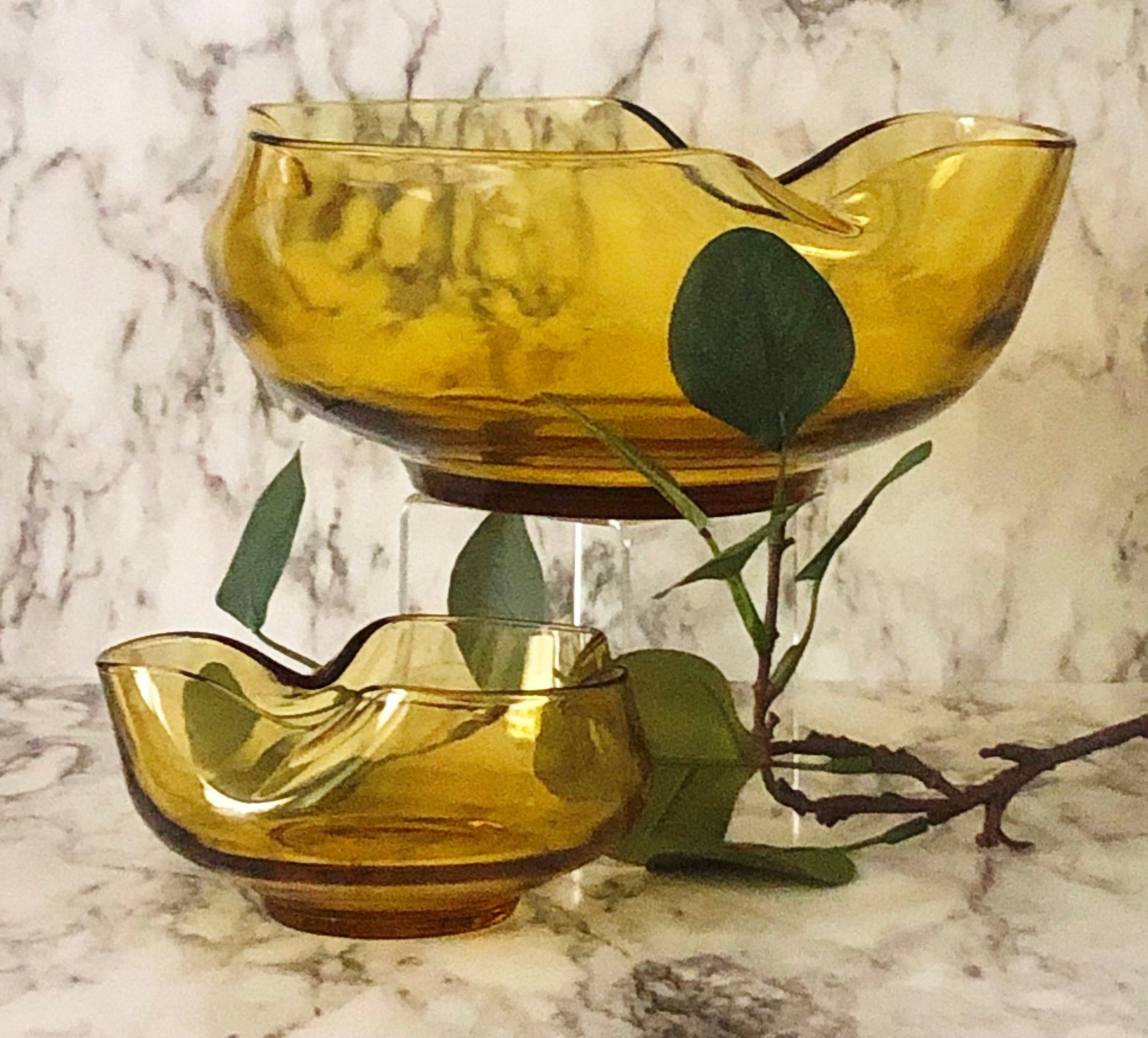 Glass Chip & Dip Bowl Set Anchor Hocking Wavy Amber Glass Etsy
