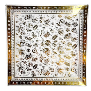 Mid Century 12&quot; Square Georges Briard Gold Serving Tray MCM 22K Gold Glass Guild Persian Garden Tea Party Plate MOD Dessert Platter Gifts