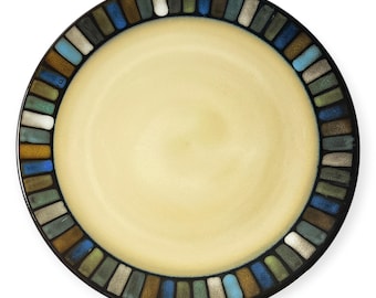 Vintage 11" Dinner Plates Sonoma Life + Style Stoneware "VALLEJO BLUE" Mosaic Tile Design Pop of Color Mix & Match - Set of 4