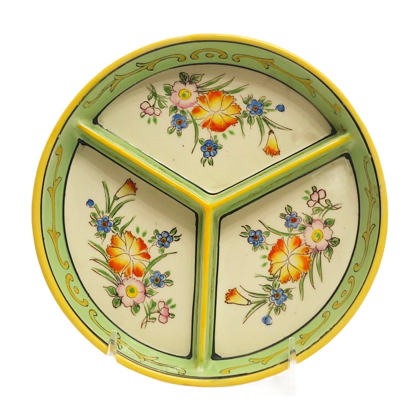 1920s Antique Hand Painted Japanese Moriyama Mori Machi Green