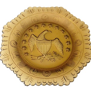 Set of 2 Patriotic Indiana Glass Americana Amber Honey Glass Collectible Plates Bald Eagles Military Gift Ideas American Politics Gifts