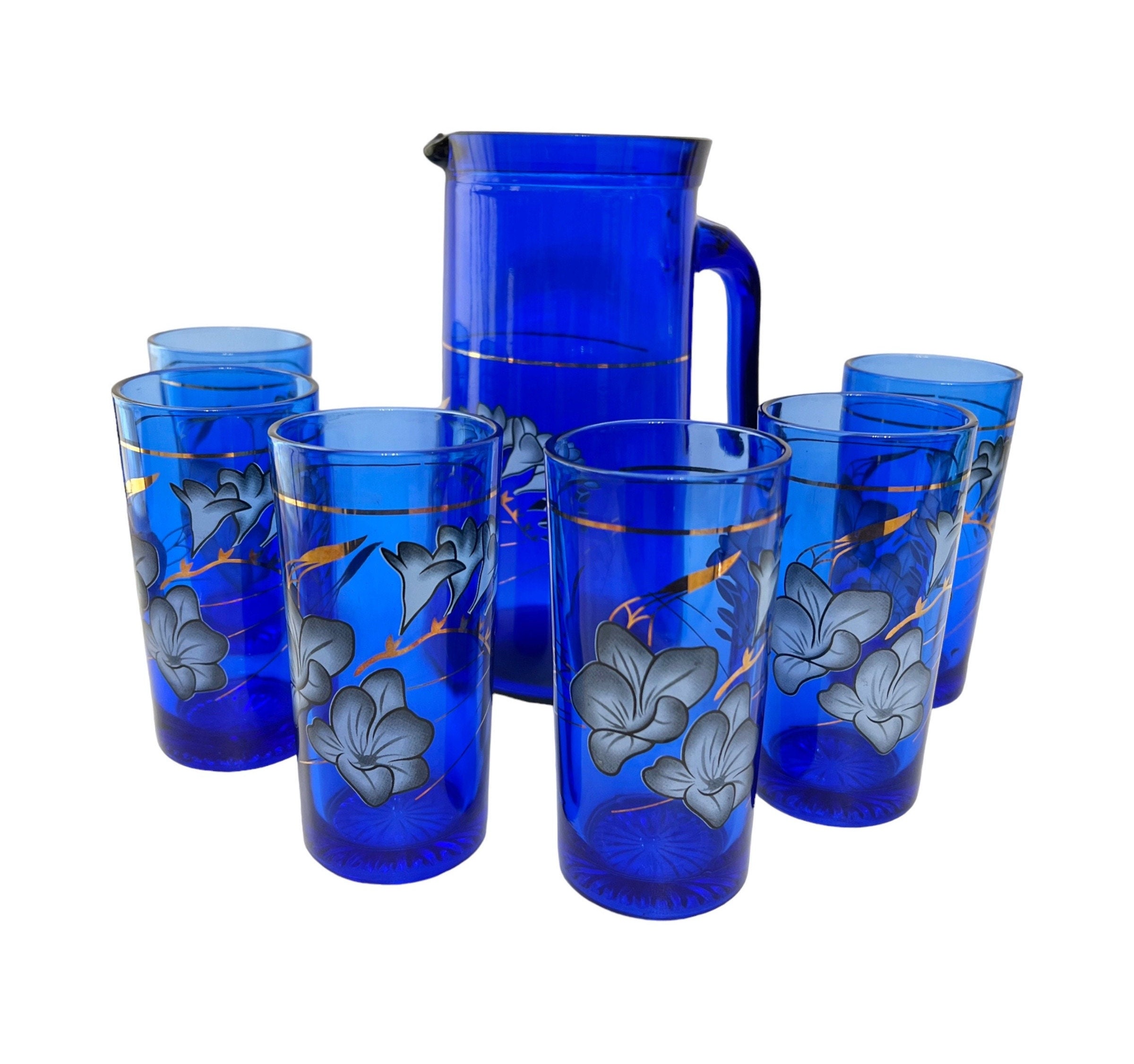 Hammered Pattern Glass Pitcher And Glass Cups High - Temu
