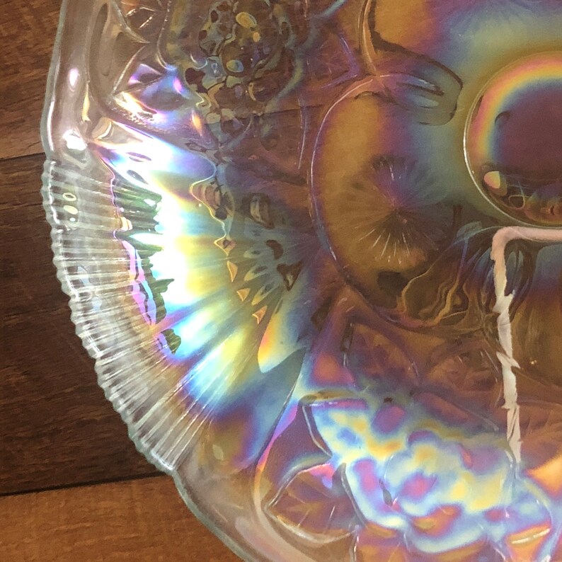 14 Carnival Glass Serving Tray Floral Design Iridescent Etsy
