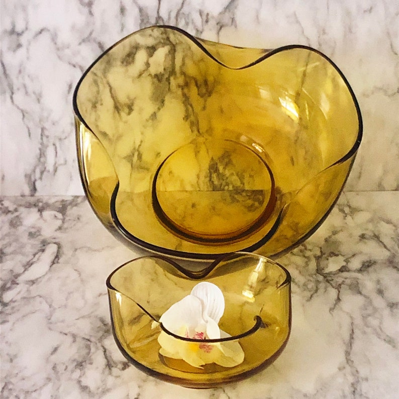 Glass Chip & Dip Bowl Set Anchor Hocking Wavy Amber Glass Etsy