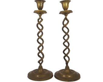 11&quot; Tall Barley Twist Brass Candlestick Holders Boho Romantic Gifts For Yogi Made In India Mid Century Candleholder Taper Candle Holders