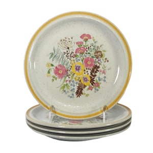 Wildflowers 7 3/4&quot; Bread Plates Stoneware Floral Design Salad Plates Colorful Flowers Farmhouse Style Dessert Plates Gift Ideas - Set of 4