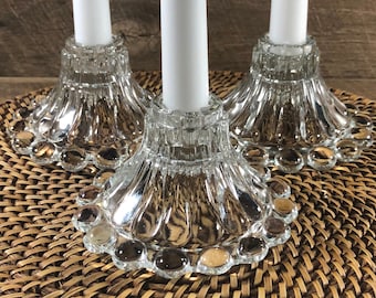 MCM Boopie Double Duty Candlestick Holders Anchor Hocking Clear Glass Table Centerpieces Taper Holders Candlewick Bubble Berwick Gifts