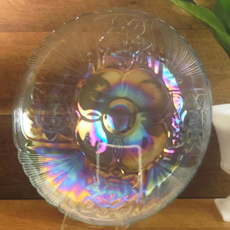 14 Carnival Glass Serving Tray Floral Design Iridescent Etsy