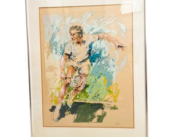 Wayland Moore "Winning Volley" Jimmy Connors Signed Serigraph FRAMED - Colorful Vintage Art Tennis Lovers Sports Wall Hangings Gifts For Dad