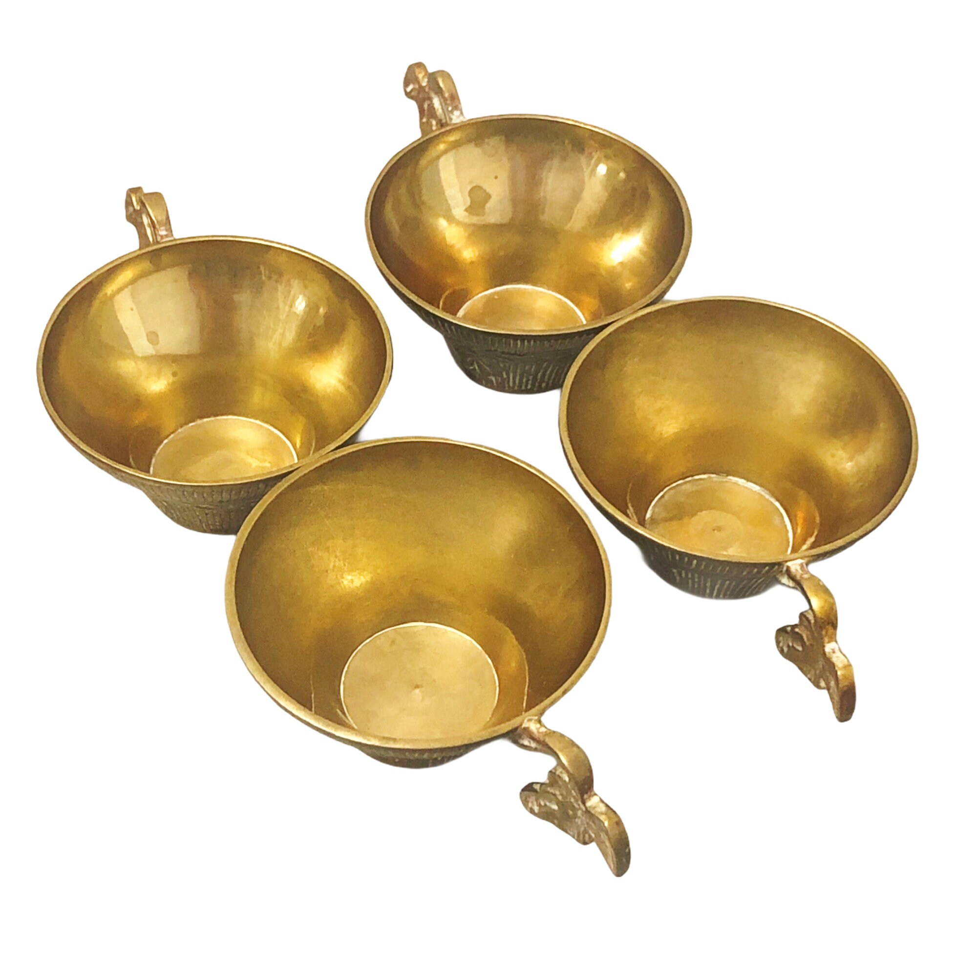 Vintage Solid Brass Small Tea Cups Boho Grapes Harvest Bar Etsy