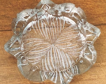 1960s BLENKO Heavyweight Clear Ice Glass Ashtray MCM Scandi Glass Style Cigarette Holders Mid Century Smokers Crystal Wedding Gifts For Him