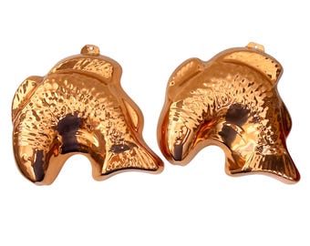 Copper Fish Vintage Set of 2 Over Tin Metal Baking Molds 9" Shiny Seafood Kitchen Wall Hangings Colombia