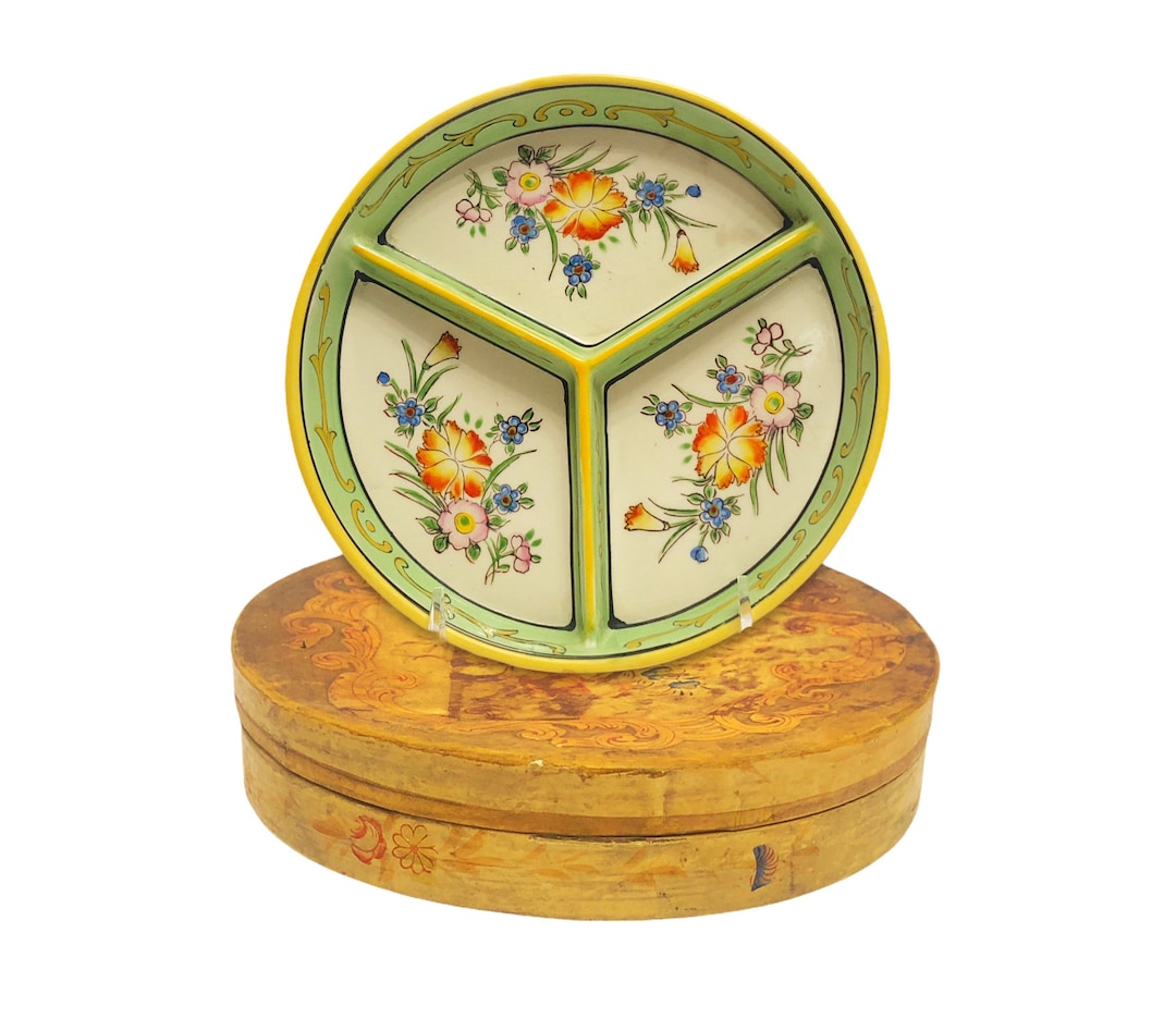 1920s Antique Hand Painted Japanese Moriyama Mori Machi Green