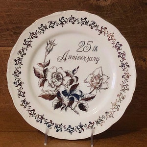 Vintage Arnart 25 YEARS Silver Anniversary Cake Plate Royal Crown China Wedding Gifts For Mom & Dad Floral Wall Hanging Dessert Platter
