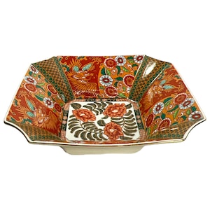 Vintage des années 1980 Seymour Mann MEIJI bol de service octogonal en porcelaine japonaise Burnt Orange Imari Style Floral Design Candy Dish Trinket Trays