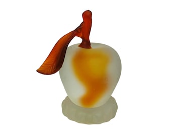 Satin Glass Apple Paperweight Vintage Brown Frosted Glass Fruit Art Country Kitchen Office Desk Decor Farmers Market Apple For The Teacher