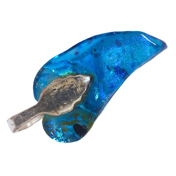 Italian Vintage Dichroic Glass Pendant Blue & Gol… - image 5