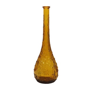 Italian Rossini Empoli Mid Century Honey Amber Glass Tall Genie Bottle Decanter Bamboo Pattern Colored Glass Vase Vintage Liquor Bottles