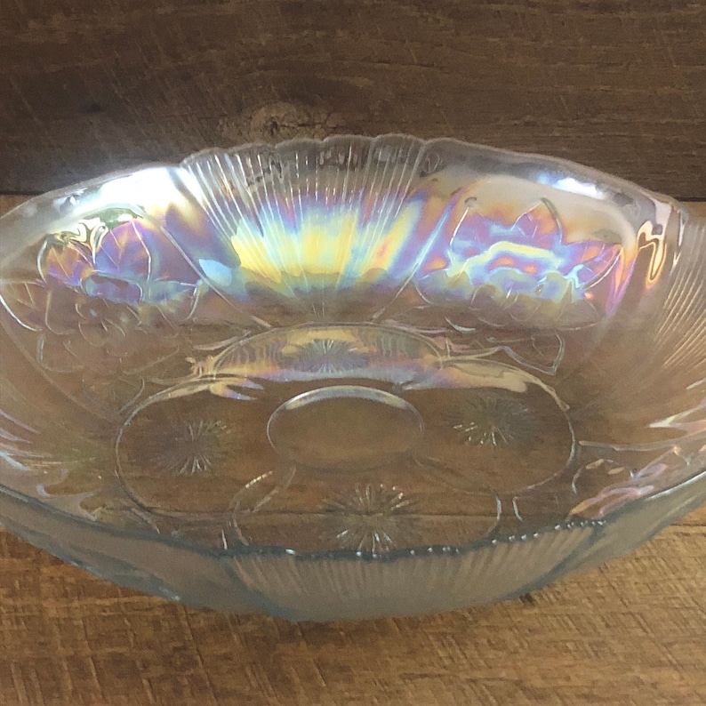 14 Carnival Glass Serving Tray Floral Design Iridescent Etsy