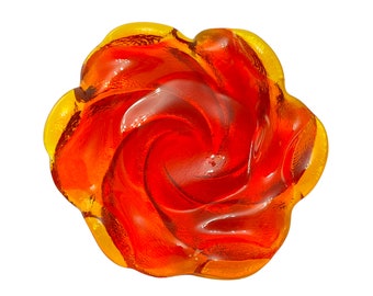 1960s Fenton 8" Amberina Swirl Glass Occasional Dish Mid Century Heavyweight Red & Yellow Trinket Bowl MCM Candy Dish Floral Jewelry Holders