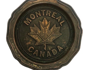 Set von 2 schweren Bronze Montreal Kanada Souvenir Untersetzer Century Metal Bar Getränkehalter Vintage kanadische Hockey-Liebhaber Barware Ahornblätter