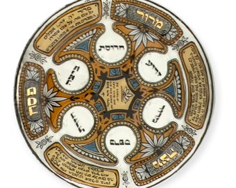 Vintage Passover 16" Round Seder Plate Yellow & Black Fused Glass NAHARIYA Art Glass Andreas Meyer Jewish Pesach Seder Serving Tray Israel