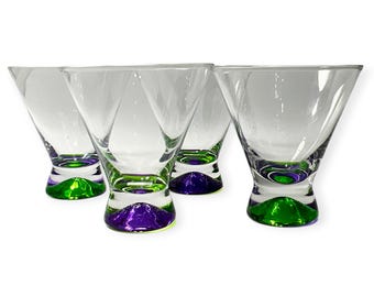 Set of 4 Vintage Dansk SPECTRA Cocktail Martini Set Liquor Crystal Cordial Liquor Cocktail Glasses Home Bar Drinks Drink Gift Green & Purple