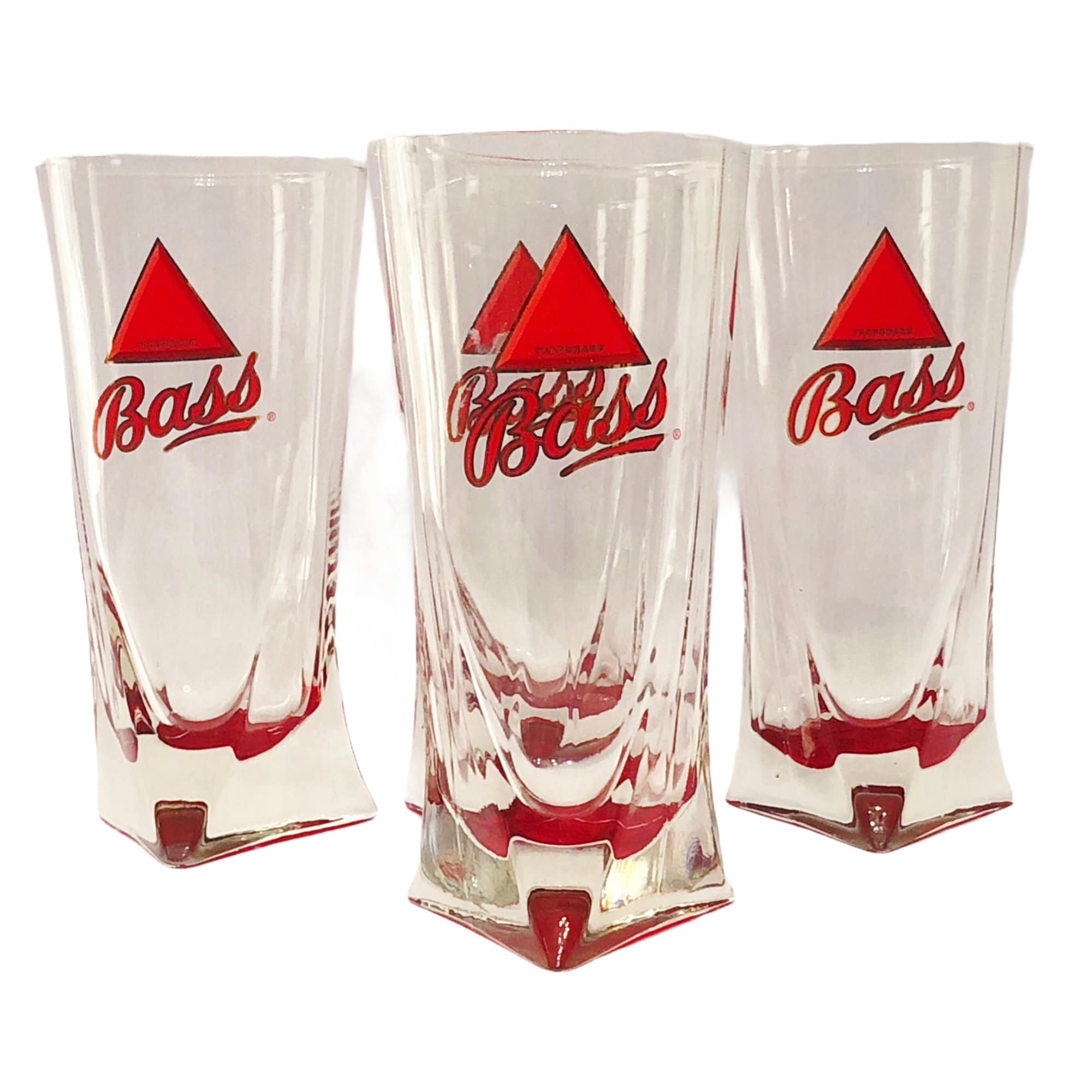 TWO BASS ALE TALL RED TRIANGLE BOTTOM PILSNER BEER GLASSES BRAND NEW & BEAUTIFUL 