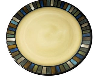 Vintage 8 1/2" Salad Plates Sonoma Life + Style Stoneware VALLEJO BLUE Mosaic Tile Design Pop of Color Dessert Dishes Mix & Match - Set of 5