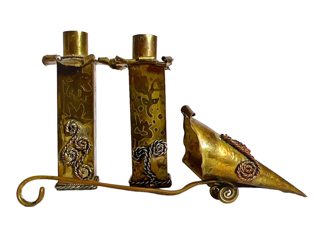 Vintage Brutalist Brass Copper Metal Candle Holders & Snuffer Etsy