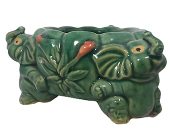 Majolica Green Ceramic Elephants Indoor Planter vintage Boho Asian Decor Lucky Candle Holders Zen Relaxation Gifts Elephant Lover Idées cadeaux
