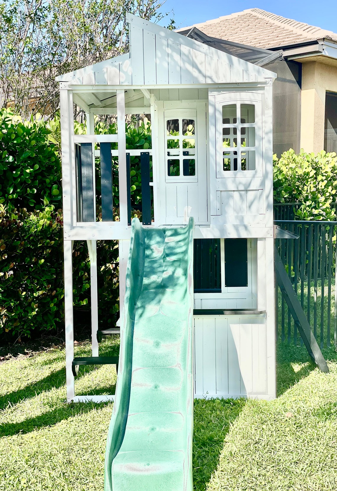 Farmhouse Style Outdoor Playhouse Two Story with Open Slide Etsy