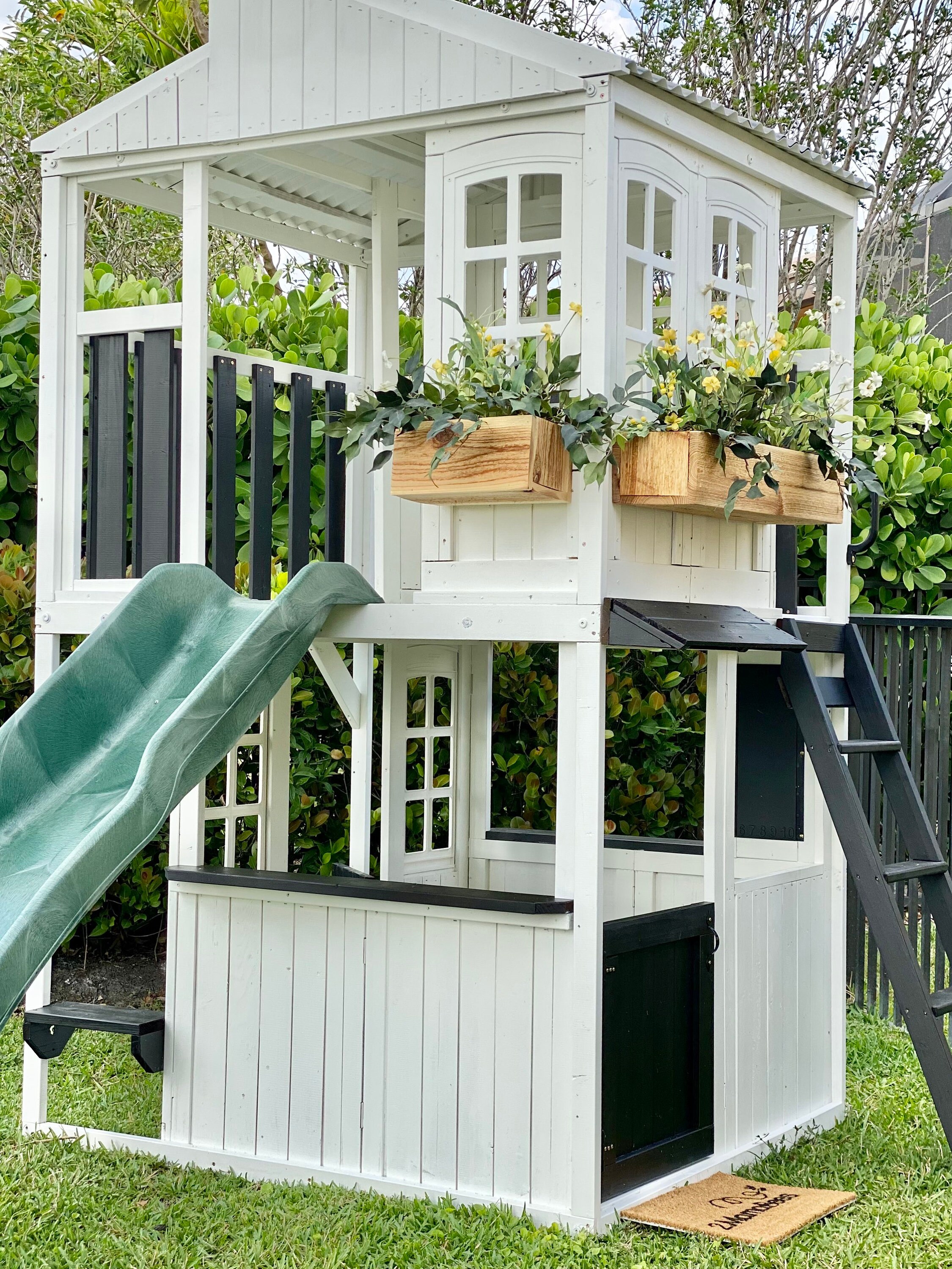 Farmhouse Style Outdoor Playhouse Two Story with Open Slide Etsy