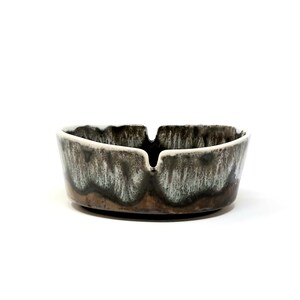 Vintage MCM Shawnee Pottery Oval Ashtray 210 Metallic Pewter and White Drip Glaze
