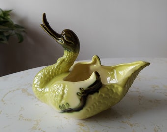 Vintage Mid Century Chartreuse Green Ceramic Hull USA Pottery Duck Planter 80