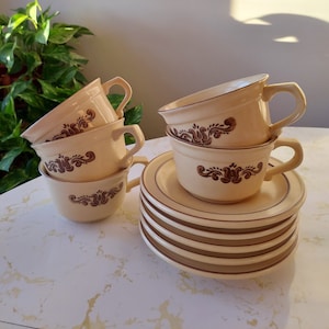 Vintage Pfaltzgraff Village Steingut Tassen und Untertassen Set von 5