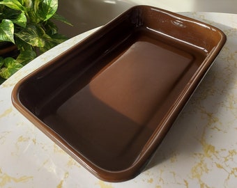 Vintage Brown Enamelware Lasagna Rectangular Baking Pan