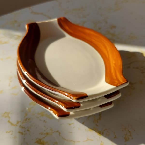 Vintage Jackson Custom China Restaurant Ware Brown and White Small Serving Platters Set of 3
