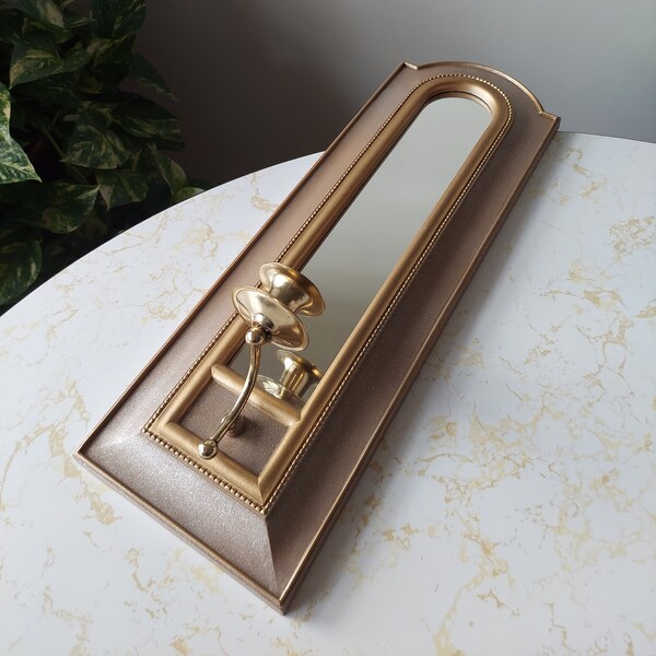 Vintage Homco Mirrored Wall Sconce Brass Taper Candle Holder