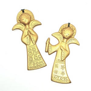 Vintage 70s Gold Chalkware Christmas Angel Ornaments Set of 2 Retro Christmas Tree