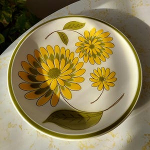 Vintage Mikasa Tampa Cera-Stone Platter: Yellow Floral Mod Chop Plate