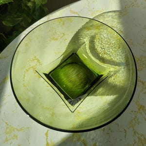 Vintage MCM Hazel Atlas Smoky Avocado Green Pebblestone Colonial Square Base Salad Bowl