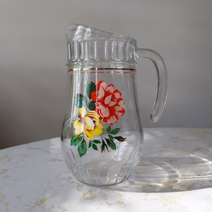 Vintage Glass Rose Decal Made in Italy Drinks Pitcher
