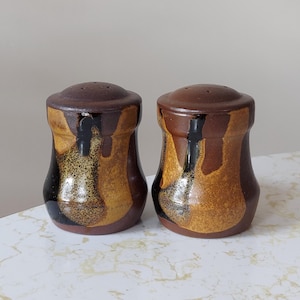 Mid Century Modern Pottery Shakers: Robert Maxwell Brown Drip Glaze