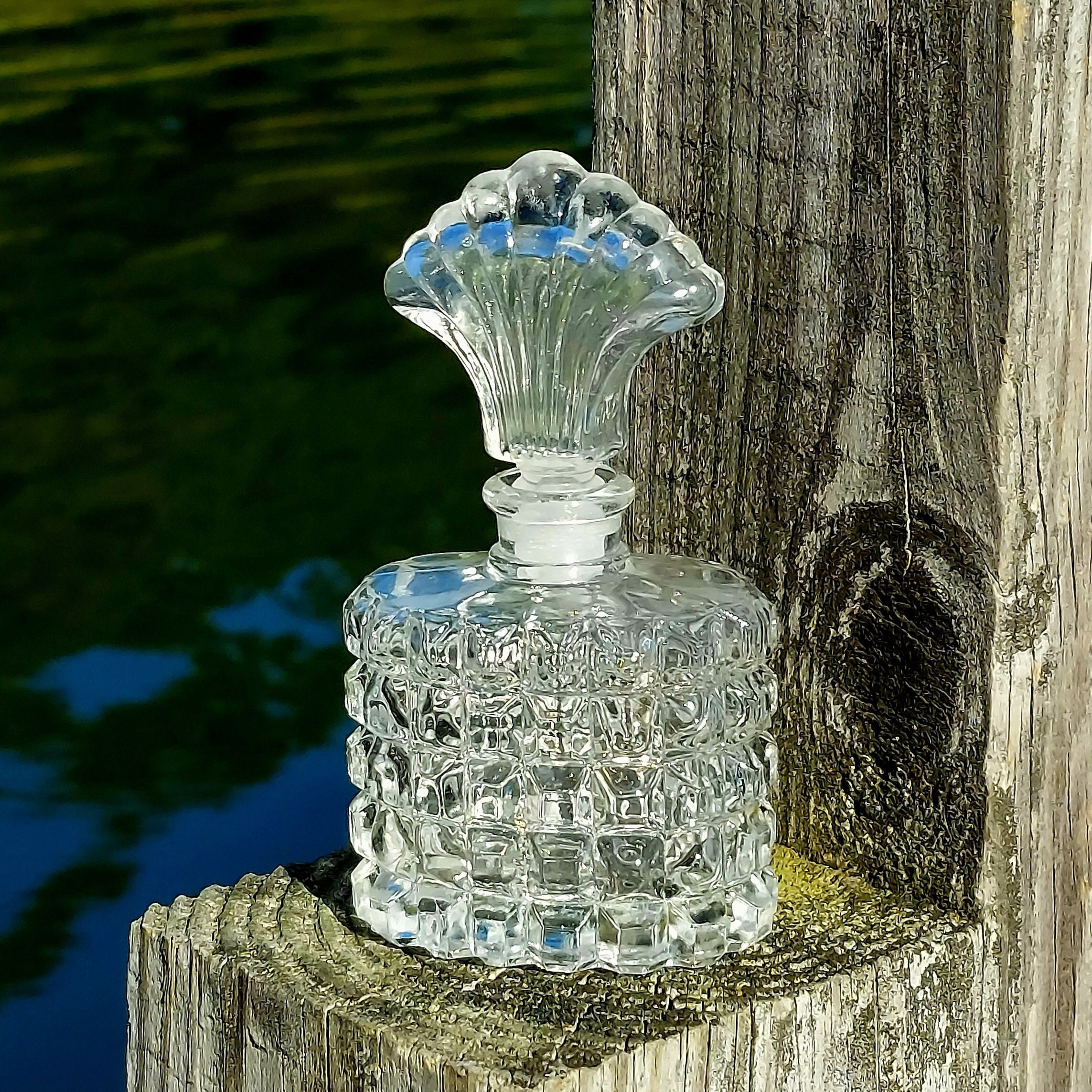 Vintage Clear Glass Waffle Faceted Perfume Bottle With
