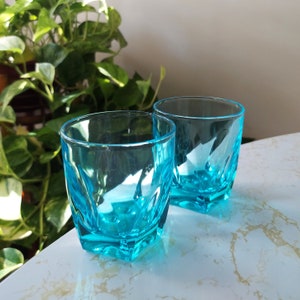 Vintage Hazel Atlas Capri Gothic Turquoise Aqua Blue 4 Ounce Flat Tumbler  Cocktail Bar Juice Glasses Set of 2 - Etsy