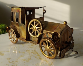 Vintage HTC Musical Copper Tin Car Plays 'Impossible Dream' Metal Art Music Box Sculpture