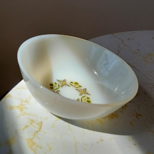 Vintage 1970s Fire King Milk Glass Meadow Green Small Fruit/Dessert Bowl Anchor Hocking